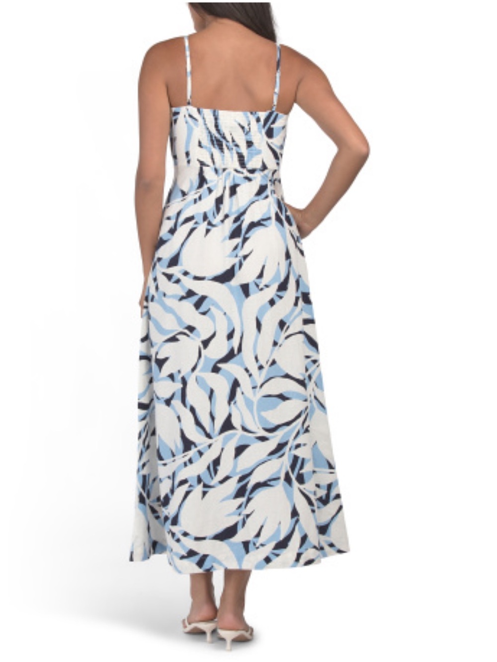Nicole Miller New York Linen Blend Blue / White Geo Printed Midi Dress Sz 14 new - Picture 2 of 13